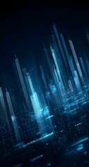 Poster - Futuristic Cityscape with Illuminated Skyscrapers and Digital Networks