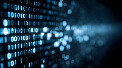 Poster - Binary Code Display with Illuminated Digits and Bokeh Effect
