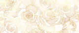 Luxury golden rose flower line art background vector. Natural botanical elegant flower with gold line art. Design illustration for decoration, wall decor, wallpaper, cover, banner, poster, card. Luxury golden rose flower line art background vector. Natural botanical elegant flower with gold line art. Design illustration for decoration, wall decor, wallpaper, cover, banner, poster, card.