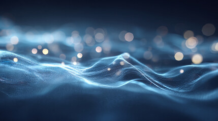 Fototapete - Abstract blue wave background with bokeh effect for technology and science visuals design 3d render