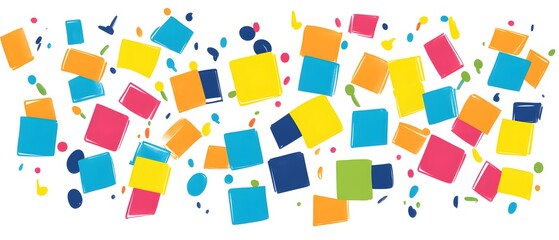 Poster - A vibrant display of colorful geometric shapes scattered across a white background, perfect for creative projects, digital designs, and artistic expressions that need a lively touc