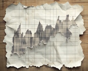 Poster - A vintage graph on torn paper depicting financial trends. The rustic texture adds character, perfect for presentations or marketing materials focused on economics and analysis.