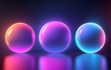 Poster - Three colorful bubbles in vibrant shades of pink and blue, brilliantly reflecting light