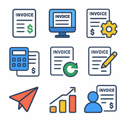 Poster - Various colorful icons depicting financial transactions, invoices, and business processes.