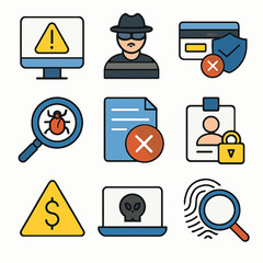 Poster - Collection of nine cybersecurity and data protection themed vector icons.