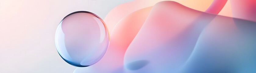 Poster - A stunning abstract graphic featuring a delicate bubble against soft pastel hues. The gradient of pink and blue creates a serene atmosphere, perfect for modern design projects.