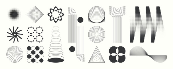 Aufkleber - Abstract minimal element mid century vector set. Aesthetic contemporary stripe line art, geometric shape in monochrome. Art form design for wall art, decoration, wallpaper. 