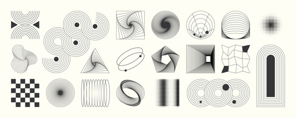Aufkleber - Abstract minimal element mid century vector set. Aesthetic contemporary stripe line art, geometric shape in monochrome. Art form design for wall art, decoration, wallpaper. 