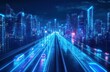 © Kai - Glowing blue lanes for self-driving vehicles on expressway above a digital