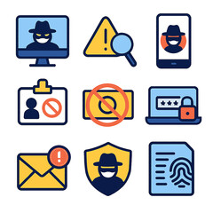 Poster - Collection of cybersecurity icons displaying threats, warnings, and secure access concepts.
