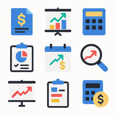 Poster - A collection of financial icons representing growth, analysis, and planning.