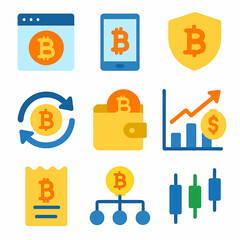 Poster - Bitcoin cryptocurrency icons depicting exchange, wallet, security, and growth charts.