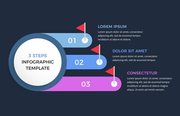 Poster - modern infographic template with three steps with red flag markers for presentations or workflows, d