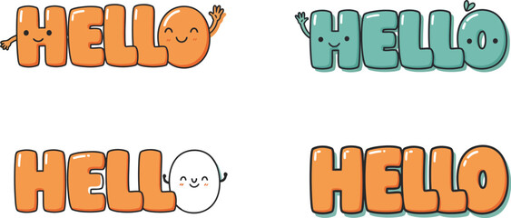 Poster - hello cartoon illustration vector graphic design typography bubble letters cute characters greeting 