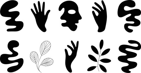 Poster - abstract shapes vector art black and white design elements organic forms hands face plants illustrat