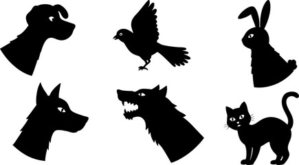 Poster - animal silhouettes vector illustration dog cat bird rabbit wolf pet wildlife design graphic art eps 
