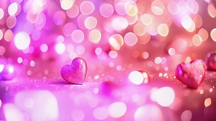 Poster - Glittering hearts and orbs amidst bokeh lights create a romantic valentines atmosphere