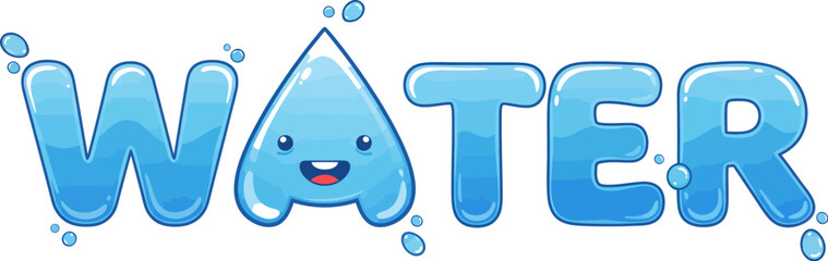 Poster - water cartoon illustration for kids education and learning about healthy hydration and clean water s