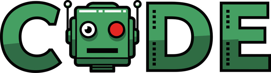 Poster - Learn to code with robot illustration vector graphic for programming education and software development editable stock vector illustration