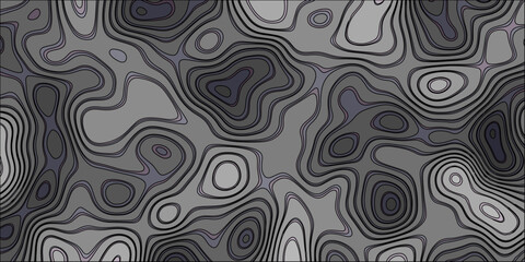 Aufkleber - Abstract topographic map illustration featuring grayscale color palette with black contour lines depicting terrain elevation variations
