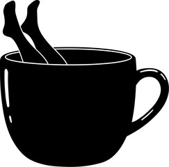 Poster - Black and white vector graphic of legs sticking out of a coffee cup illustration design element art editable stock vector illustration