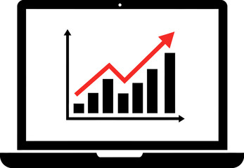 Poster - Laptop showing business growth chart graph diagram with upward trend analysis and financial success data editable stock vector illustration