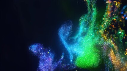 Aufkleber - Abstract particle flow motion graphics with vibrant colors and dynamic movement on black background