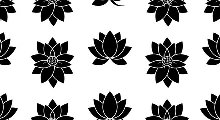 Poster - Black and white lotus flower seamless pattern vector background design for textile fabric and wallpaper art editable stock vector illustration