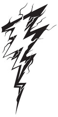 Poster - Lightning bolt with jagged edges and stylized smoke, dynamic black vector design, energetic and bold