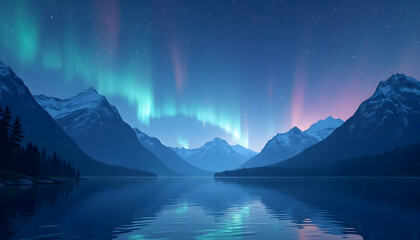  Aurora Borealis Over Lake Landscape at Night