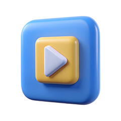 Poster - 3d rendered play button icon within a rounded square shape for multimedia applications and designs isolated on transparent background PNG file download.
