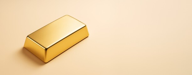 Aufkleber - Shiny gold bar placed on clean light beige background with empty copyspace for business design, banner, or promotional advertising template.