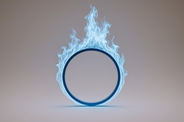 Poster - Glowing blue ring with flames on neutral background as abstract energy light concept graphic with futuristic design elements.