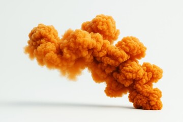 Poster - Abstract orange smoke cloud with fluffy texture floating mid-air on light background, stylized in soft graphic aesthetic. Ai generative.