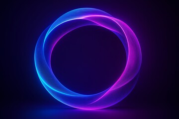Poster - Glowing circular abstract light swirl in neon blue and purple tones on dark background with copyspace for futuristic branding or design concept.