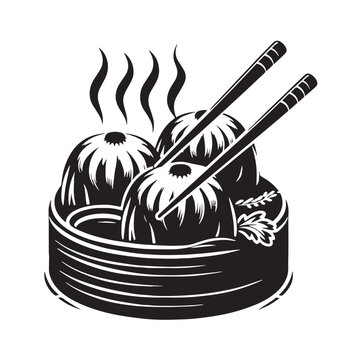 Black Dim Sum Silhouette Vector, High Quality Illustration on White Background