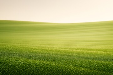 Poster - Peaceful green grass field under soft light with gentle rolling hills as nature background for calm and abstract landscape scenes.