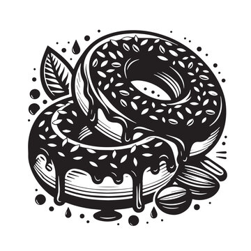 Black Donuts Silhouette Vector, High Quality Illustration on White Background