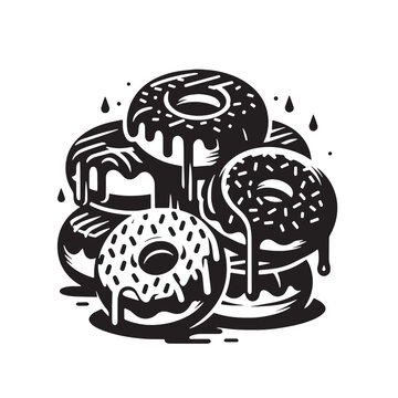 Black Donuts Silhouette Vector, High Quality Illustration on White Background
