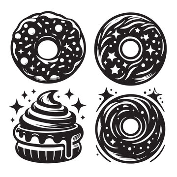 Black Donuts Silhouette Vector, High Quality Illustration on White Background