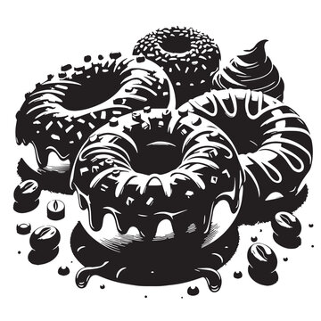 Black Donuts Silhouette Vector, High Quality Illustration on White Background