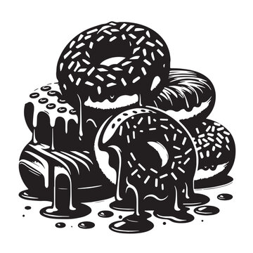 Black Donuts Silhouette Vector, High Quality Illustration on White Background