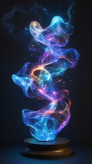 Poster - Abstract Nebula Cloud on Wooden Stand with Cosmic Dust and Glowing Lights