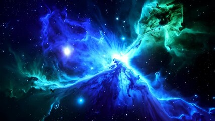 Wall Mural - Vibrant nebula with purple and teal clouds against a dark starry sky in outer space