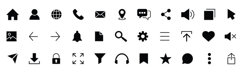 Poster - Website icon set. Modern UI Kit - Shopping and ecommerce icons set. Interface icon set. flat icons for business, marketing, social media, UI\UX, communication, action icons, management, seo. 