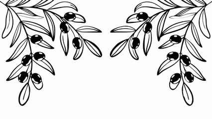 Poster - Illustration of two olive branches with leaves and olives in a symmetrical arrangement design element created with generated ai