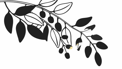 Poster - Aesthetic olive branch with leaves and olives in black and white simple design illustration vector art created with generated ai