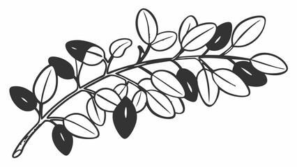 Aufkleber - Illustration of a leafy branch with some leaves filled in black and some outlined in white color created with generated ai