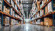 © kichigin19 - Logistics company warehouse with boxes, interior view warehouse activity background