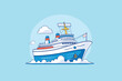 © Dibyendu - An attractive vector illustration of a cruise ship navigating calm waters under a clear blue sky. The image showcases the ship's lively colors and streamlined design, evoking thoughts of marine travel
